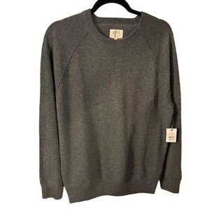 AE77 Men’s 100% CASHMERE Crewneck Sweater gray long sleeves Sz M NWT
